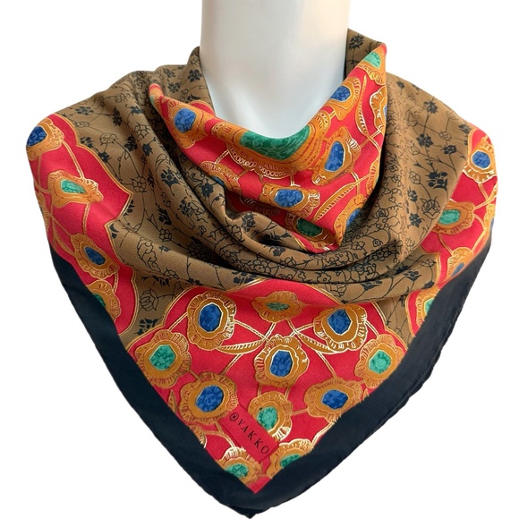 VAKKO Vintage Silk Scarf – 34" Square – Metallic Accents – Made in Turkey - Picture 1 of 8
